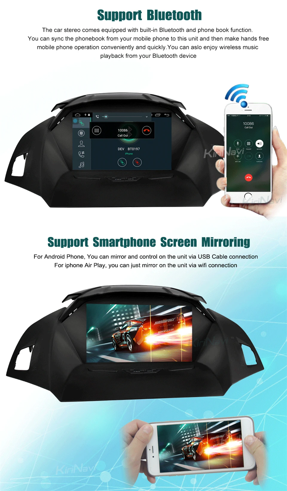 Best KiriNavi Octa core 4G LET android 7 car radio 2 din for ford kuga multimedia 2013 - 2017 support 4K Video 4G 5