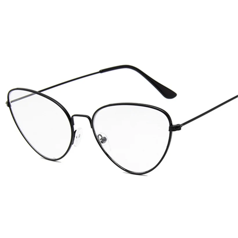 Прозрачные линзы оправа для очков в стиле кошачьи глаза женские и мужские очки с металлической оправой брендовые дизайнерские оптические очки ретро модные очки - Цвет оправы: Black