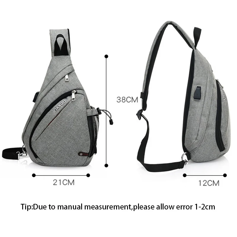 Hombres Mochila antirrobo diseño gota pecho lienzo bolso USB recargable adolescente solo hombro bolsas gafas gancho Mochila BP0213