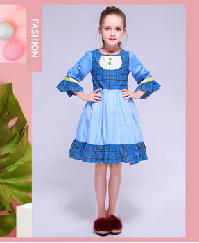 

Roimyal Wholesale 2019 summer Girl splice dress pure cotton long-sleeved round collar plaid party dresses 2-11year free shipping
