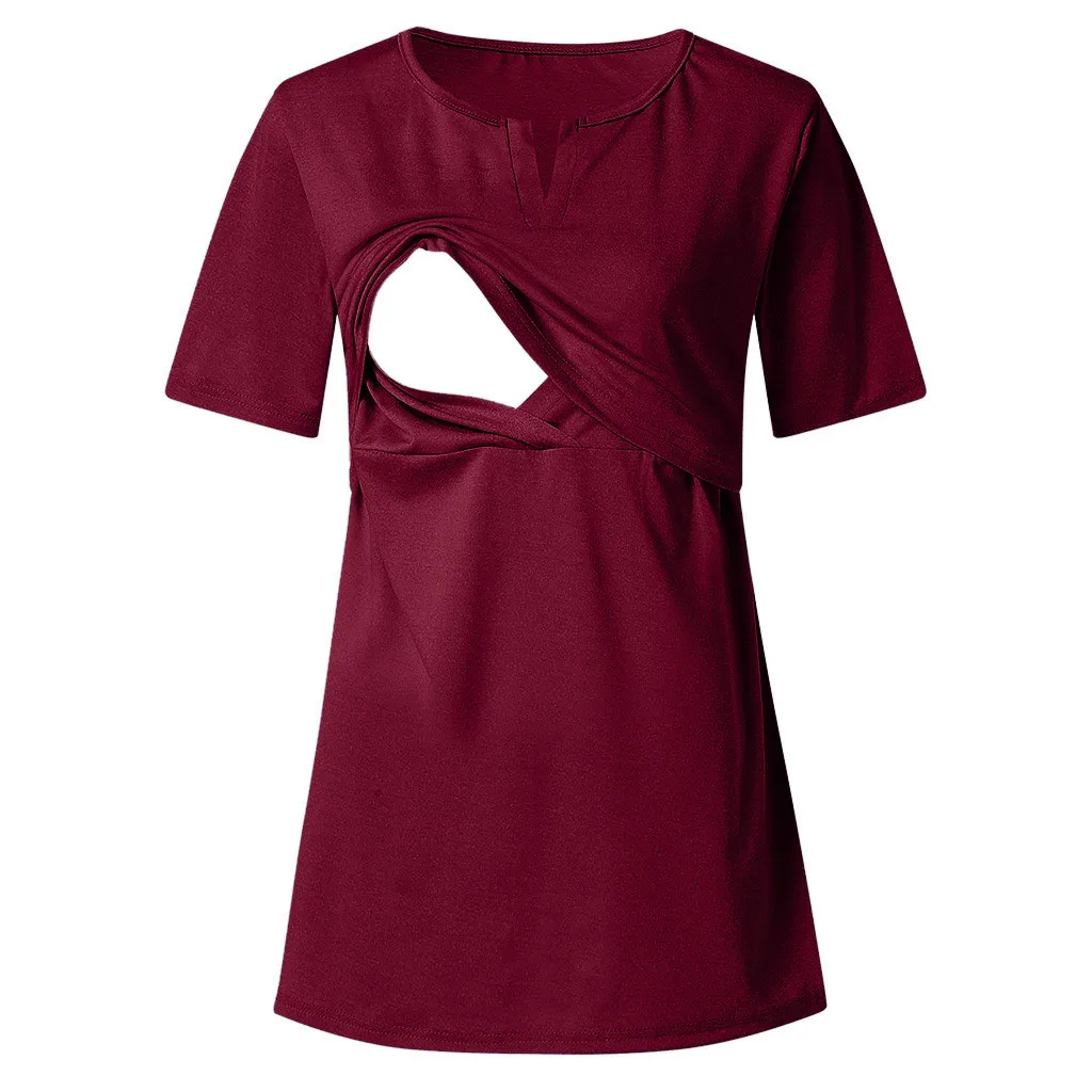 Red MUQGEW Для женщин; Одежда для беременных; одежда для кормления Костюмы для беременных однотонные с коротким рукавом футболки для девочек - Цвет: Red