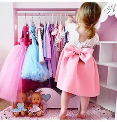 Кружевное Пышное Платье с бантом для девочек на свадьбу, платье с цветочным узором для девочек, розовое вечерние праздничное платье