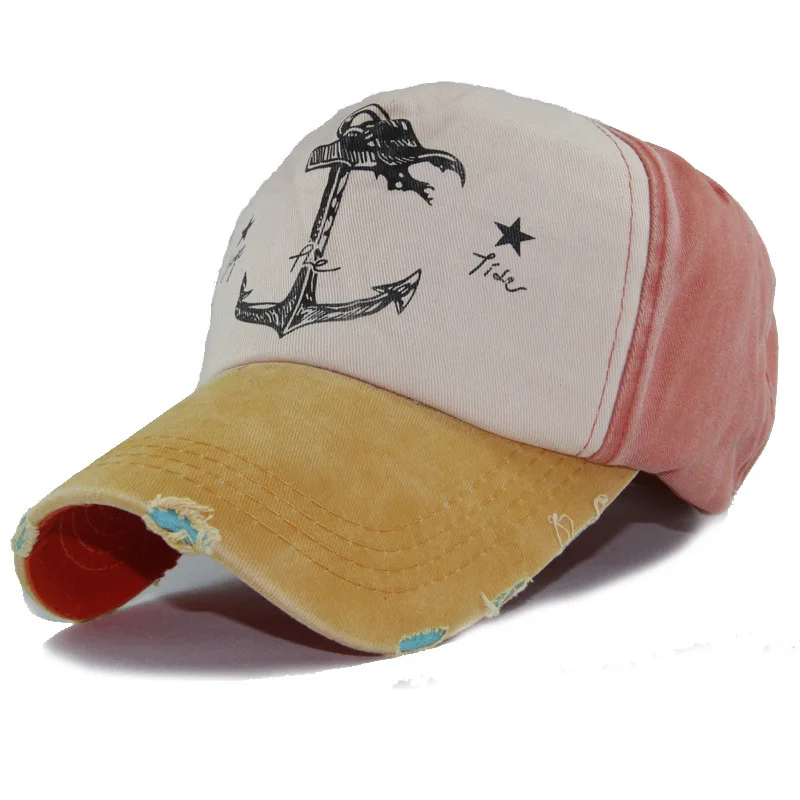 Defect Baseball Cap Spring Summer Do Old Broken Hole Sun Hat Male Lady Personality Pirate Ship Anchor Mesh Cap