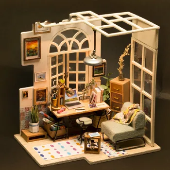 

New Assembling DIY Miniature House Creative Christmas Gift Handmade Model With Lamp DIY Assembling Model Toy With Corner Heart