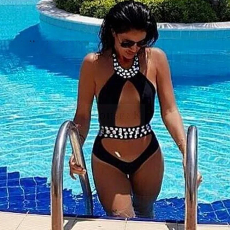 2017 summer Sexy Bodysuits sleeveless v neck Hollow Out black beige halter backless off shoulder Lady Bodycon Jumpsuit Beachwear 