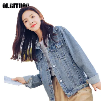 

Loose Female Denim Jacket Autumn New Hole Casual Jackets for Teenager Girls High Quality Wild Solid Women's Slim Jacket JK617