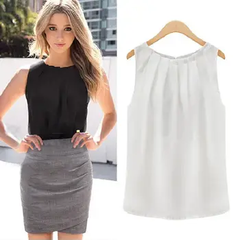 

M-XXL Tropical Women Blouses Roupas Femininas Sexy Fold Sleeveless Chiffon Ladies Blouses Casual Tops Clothing