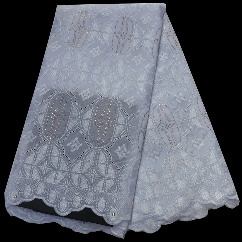

Free shipping (5yards/pc) pure white Swiss voile lace embroidered African cotton lace fabric with stones for party dress CLP312