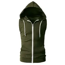 Модный мужской летний Повседневный однотонный жилет без рукавов с капюшоном на молнии с карманами, мужская рубашка без рукавов, майка для спортзала