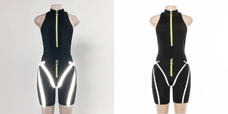 Simenual, повседневный спортивный женский комплект из двух предметов, светоотражающие полосатые комплекты на молнии, боди и шорты с вырезами, Модный комплект уличной одежды