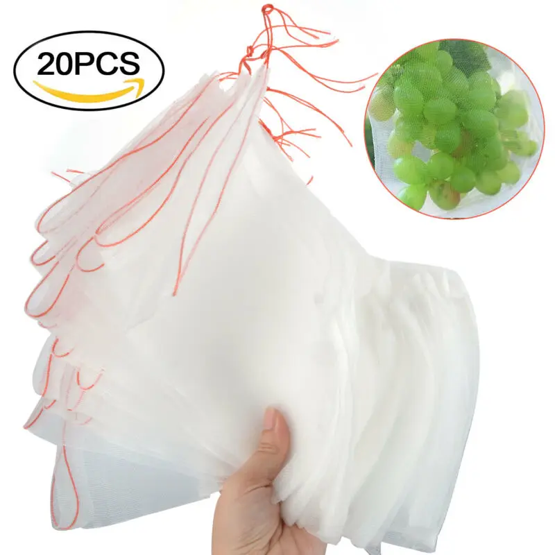 

20/40 Pc Garden Plant Fruit Protect Drawstring Net Bags Mesh Against Insect Bird