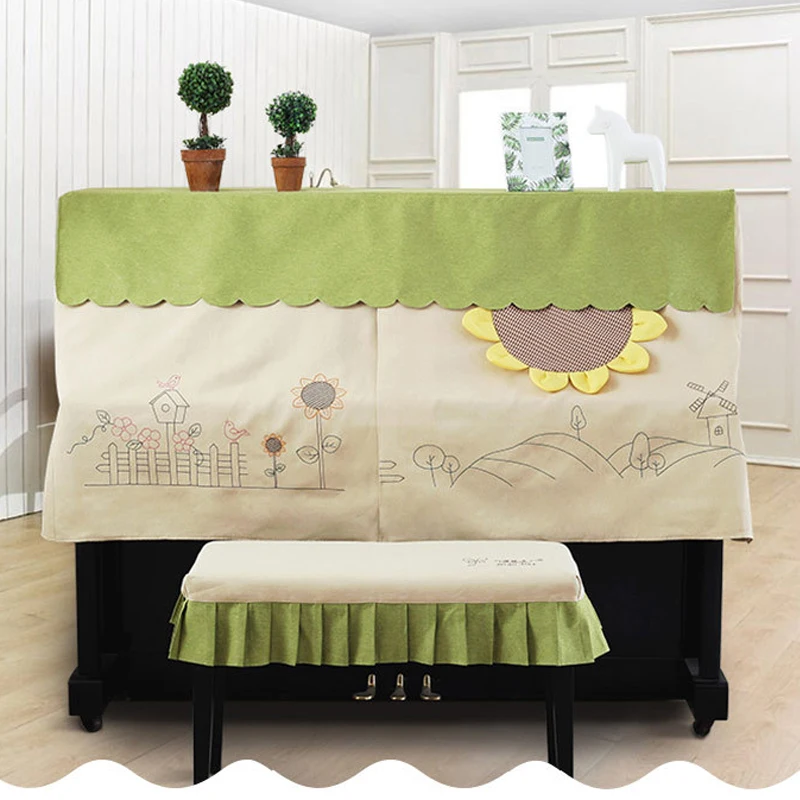 Tanie Ochrona przed kurzem w pozycji pionowej na fortepian z pokrowiec na stołek praktyczne dekoracyjne słonecznika Cartoon Piano tkaniny akcesoria 360 pełna ochrona
