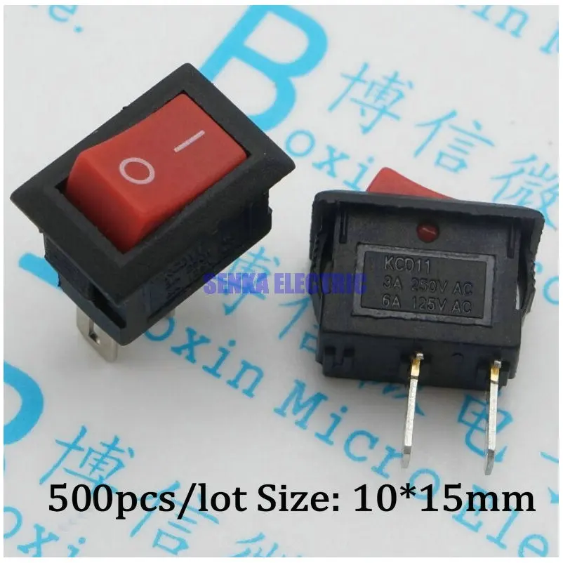 

500pcs/lot Red Button 2 Pins 10*15mm Rocker Switch 3A 250V/6A 125V Mini Push Button Switch for Truck RV ATV