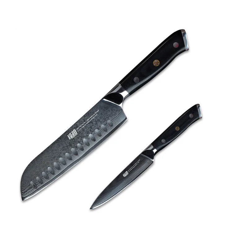 FINDKING G10 набор ручных ножей 7 дюймов нож для мясника 7 дюймов нож сантоку 5 дюймов нож для фруктов 67 слоев дамасской стали - Цвет: 7 inch n 5 inch