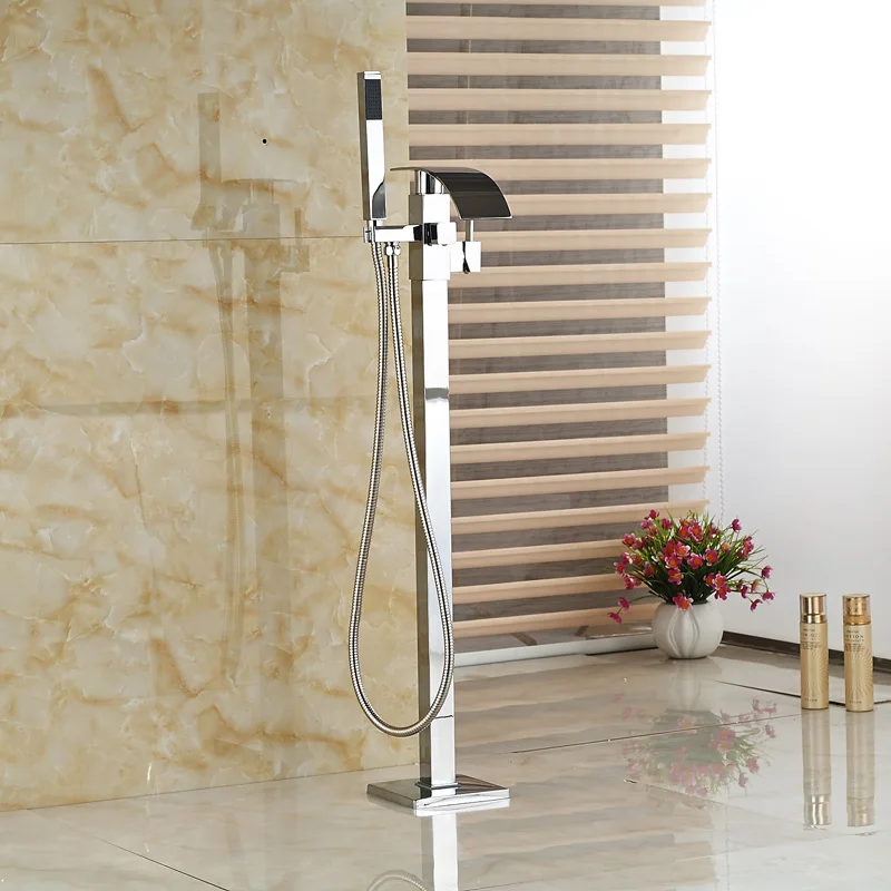 Cheaper Bathroom Chrome Free standing Clawfoot Bath Tub Filler Faucet Floor mounted