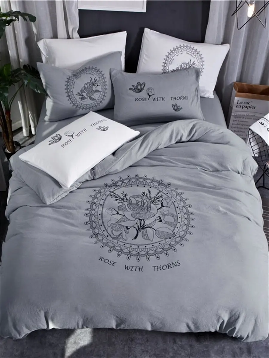 

4Pcs Bedding Set Rose Pattern Scandinavian Style Soft Sheet Set