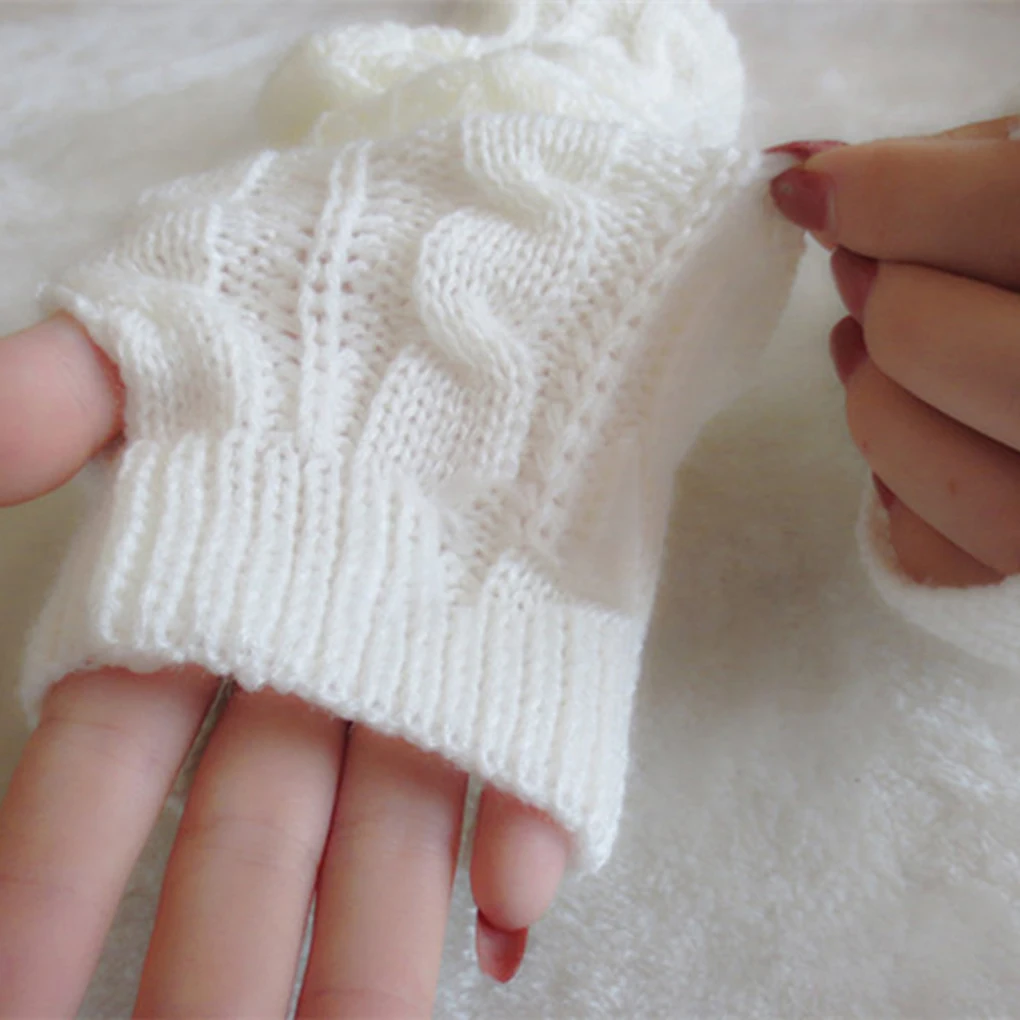 1 пара горячих зимних женских перчаток для девочек, Длинные наполовину вязаные рукавицы для верховой езды, зимние рукавицы
