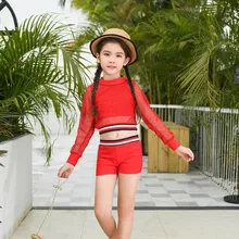 Одежда с длинным рукавом из двух частей купальник для девочки купальник-Бикини для детей для девочек От 10 до 14 лет детский купальный костюм