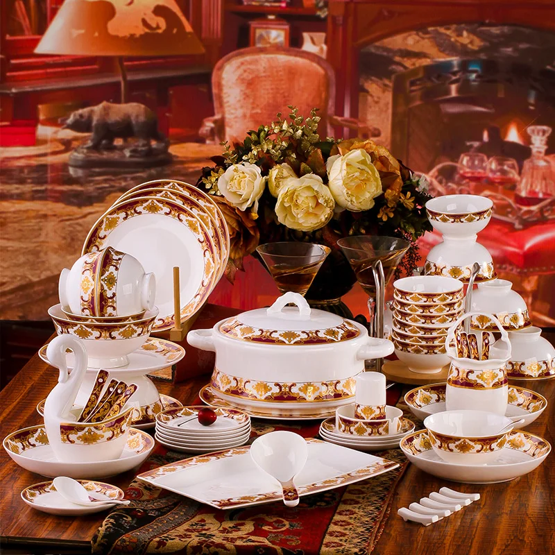 Korean high grade bone china tableware set Jingdezhen ceramic tableware