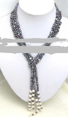 

Jewelr 004536 SALE Long 45" natural 4-5mm Gray Baroque Pearl & white pearl 3 Strands Necklace