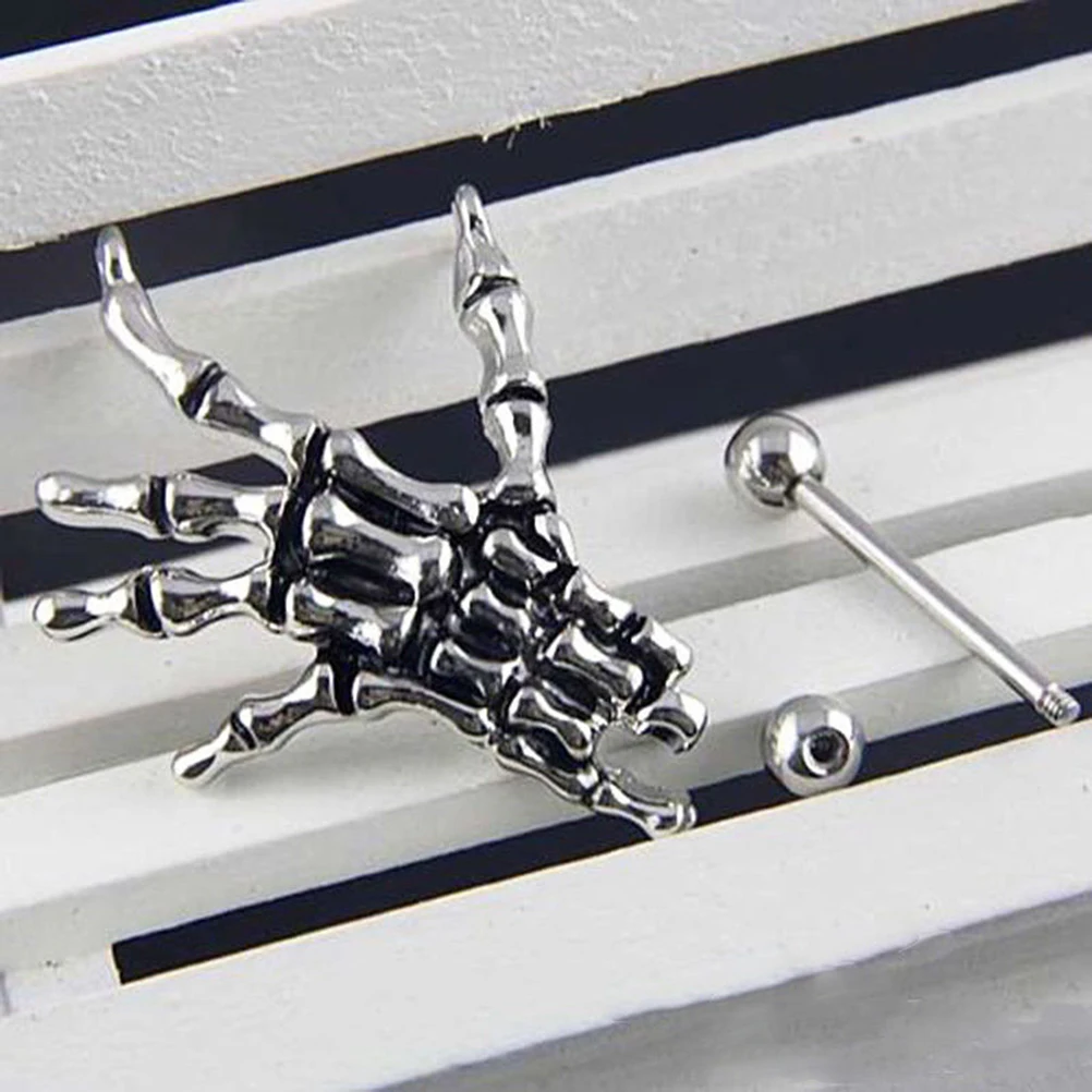 

2Pcs/lot Punk Skeleton Skull Hand Shield Nipple Bar Navel Belly Button Rings Belly