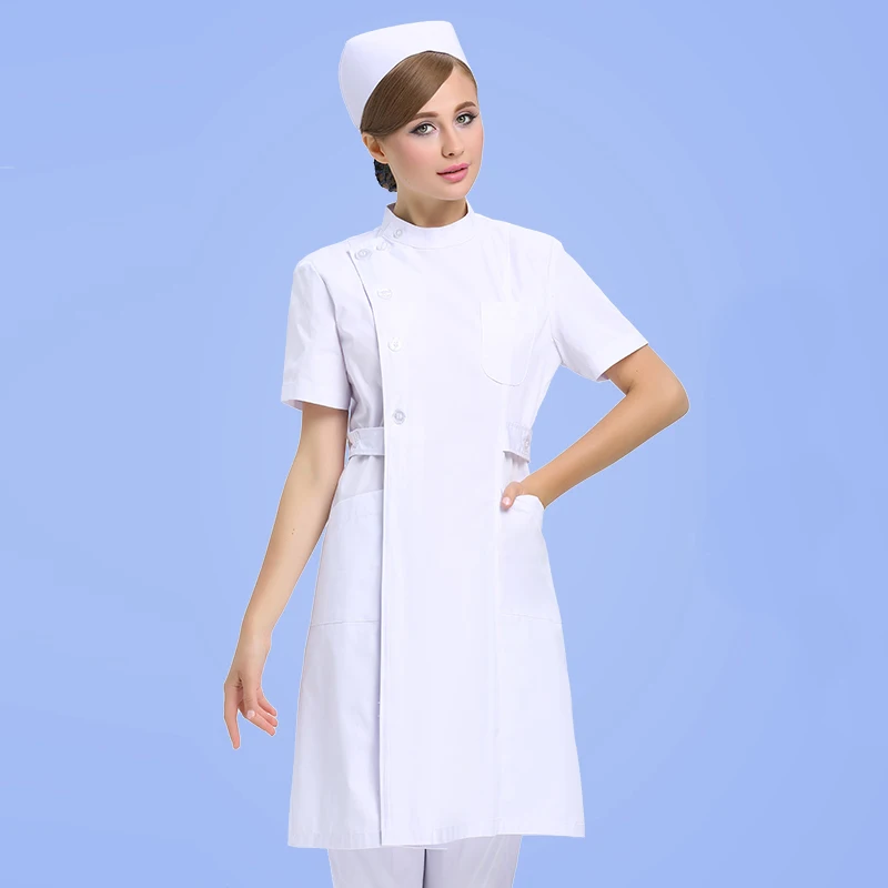 Летняя больница аптека салон красоты доктор медсестра униформа с короткими рукавами белое пальто стоматологическая клиника Спецодежда лабораторная одежда - Цвет: White1