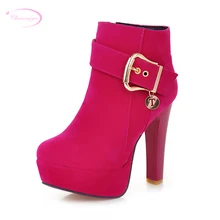 Chainingyee/вечерние ботильоны с круглым носком для ночного клуба; модные женские сапоги для верховой езды на высоком каблуке с металлическим украшением и пряжкой на ремешке