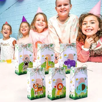 

DHL free 100pcs Safari Animals Favor candy Box Gift Bags Jungle Birthday Themed Party Decoration Event Supplies