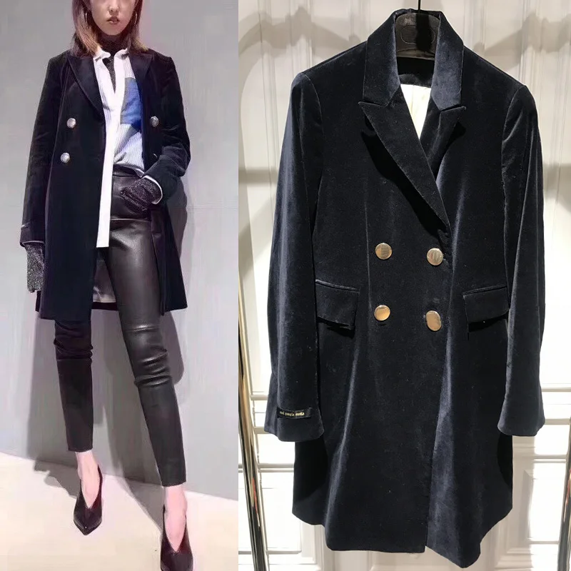 2017 Spring and Autumn new Slim gold velvet small suit