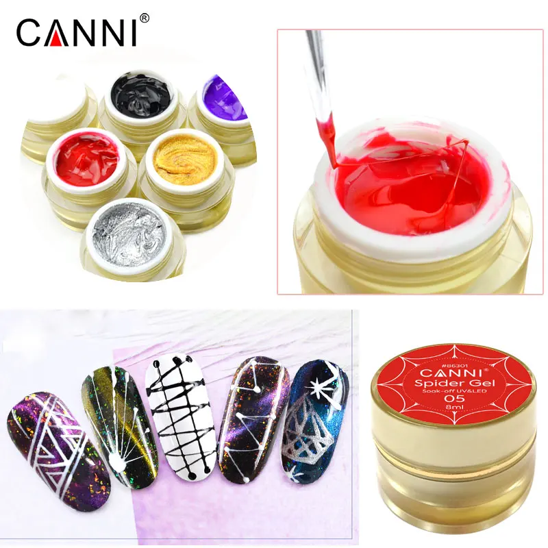 CANNI, 3D гель для рисования пауком, 6 цветов, маникюр, дизайн ногтей, салонный VENALISA, 8 мл, дизайн, эмалированная проволока, рисунок, УФ светодиодный Гель-лак