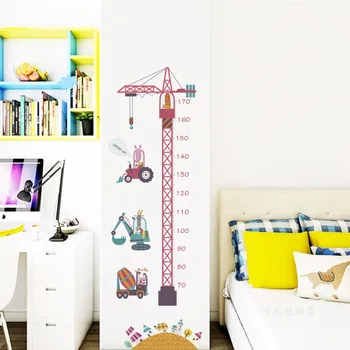 

Cartoon Engineering Vehicle Height Chart Measure Wall Stickers for Kids room Bedroom Kindergarten Eco-friendly Art Decals Murals