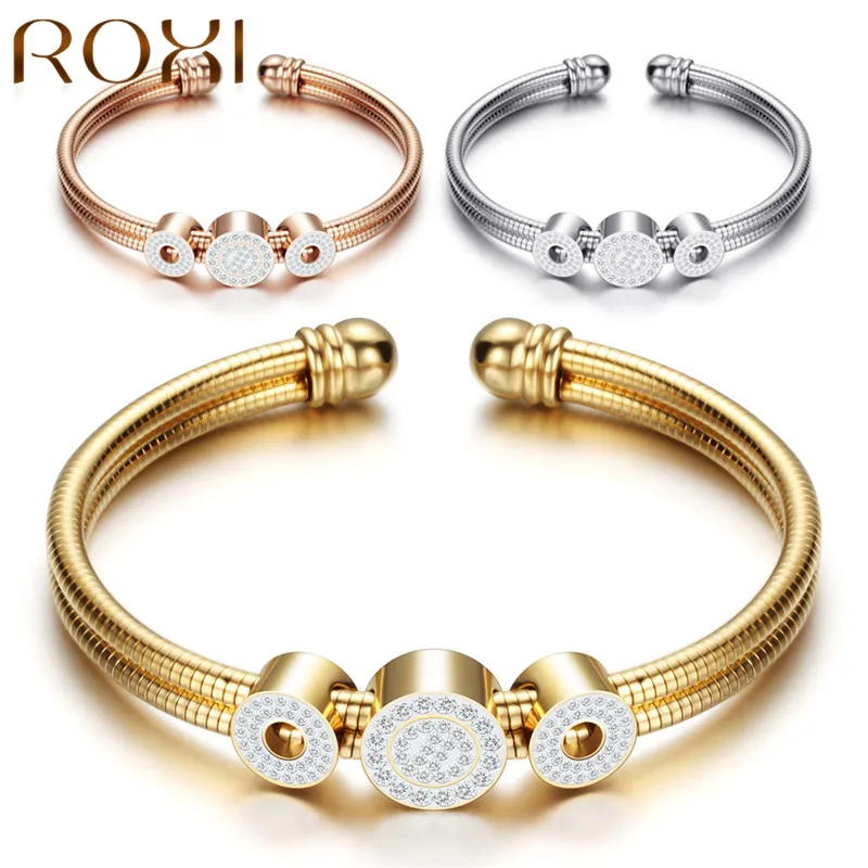 

ROXI New Cuff Bracelets Bangles For Women Rose Gold Silver Stainless Steel Bracelet Zircon Open Bangles Jewelry pulsera acero