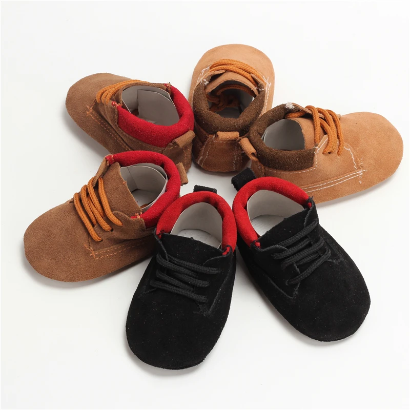 Genuine Leather Baby Moccasins Soft Bottom Mixed colors Lace up Baby