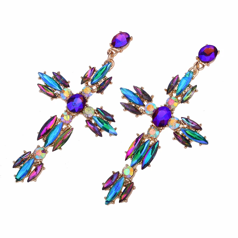 HTB1rNO9d9WD3KVjSZSgq6ACxVXaq - Colorful Cross Earrings For Women Large Big statement Earrings 2019 crystal summer earing red blue fashion jewelry unique trendy