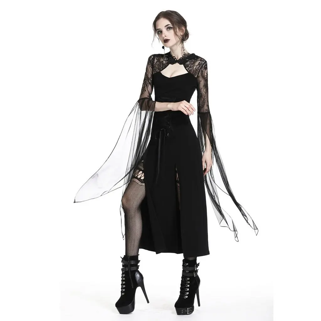 Darkinlove, женское длинное готическое платье, модное, с выемкой, сексуальное, кружевное, вечернее, для вечеринки, платье на Хэллоуин, ведьмы, с капюшоном, длинное платье