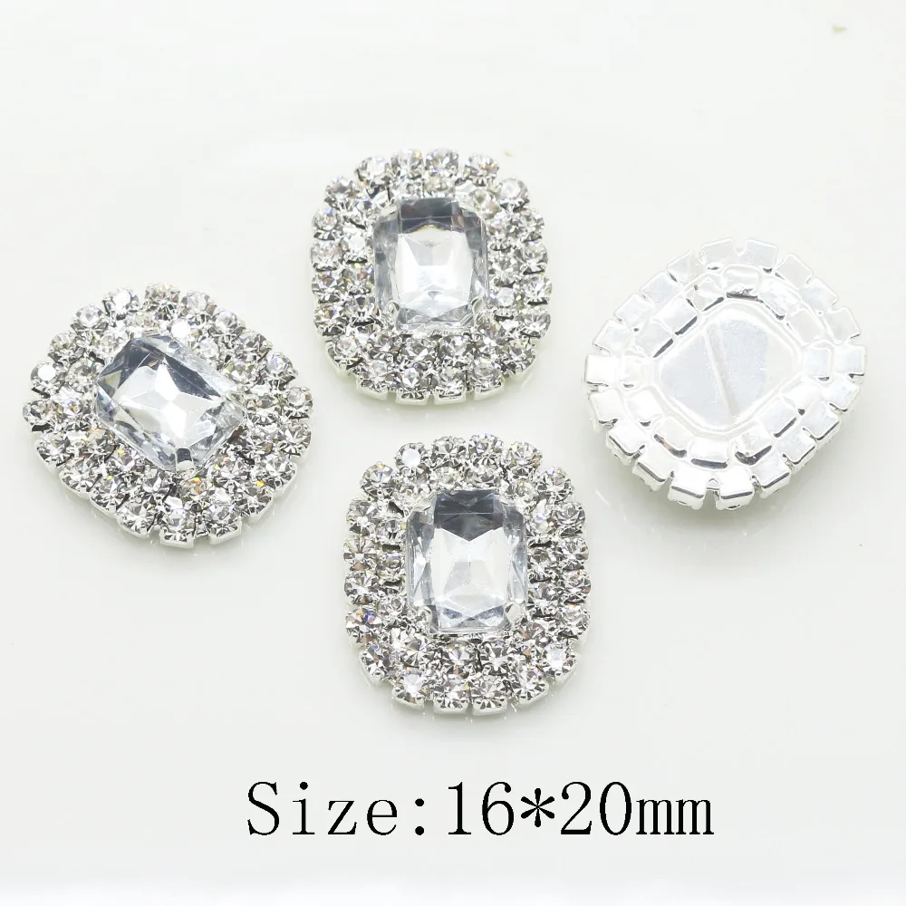 

Hot sale 16*20mm Rectangle Double row shiny rhinestone button metal baby button Wedding inviations hair flower center decoration