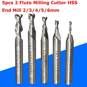 

5pcs 2 Flute Milling Cutter HSS End Mill 2/3/4/5/6mm CNC Engraving Bit Straight Shank Drill Bit Tools