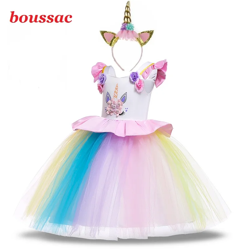 

2019 Hot 3-12Y Girls Unicorn Pony Costume With Headband Tutu Dress Girls Cosplay Dress Children Kids Unicorn Princess Dress
