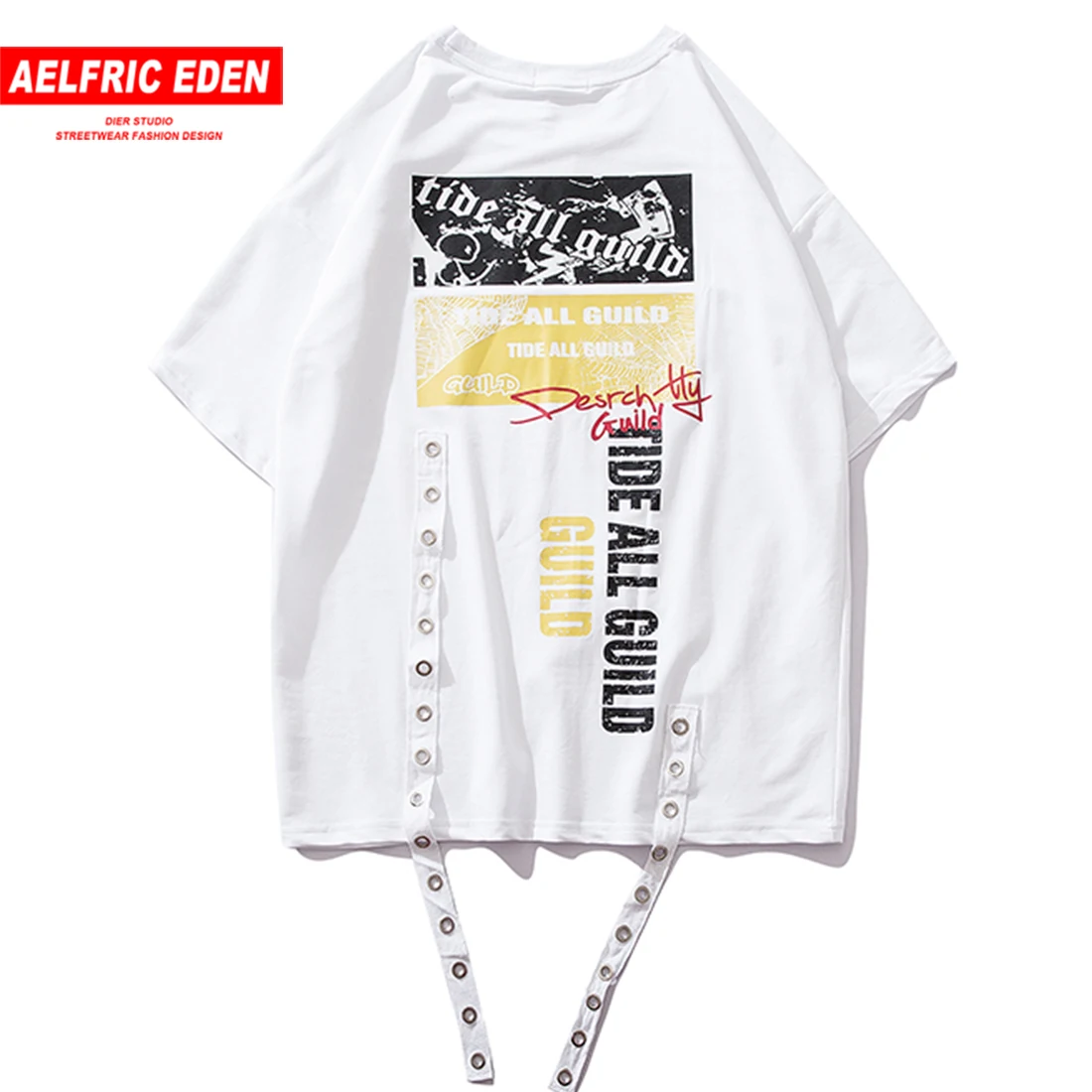 

Aelfric Eden Highstreet Pattern Print Ribbon Loop Tshirt Men Hip Hop Harajuku Cool Streetwear T Shirt Casual Short Sleeve Tees