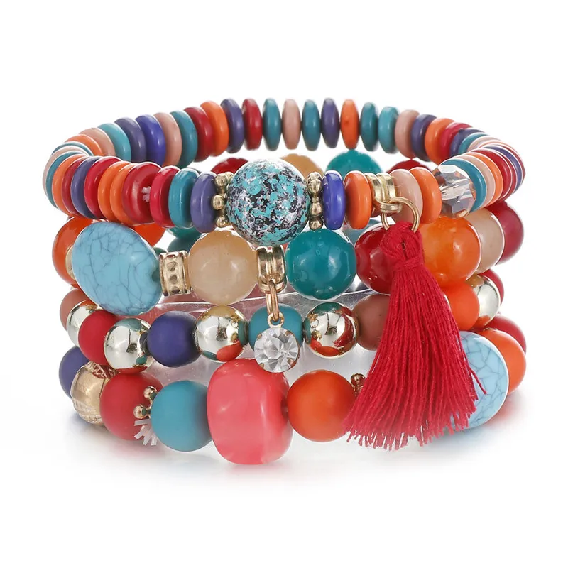 

MINHIN New Fashion Charming Bracelets Ethnic Multilayer Beads Bracelets Bangles Statement Bracelets For Women Tassel Jewelry