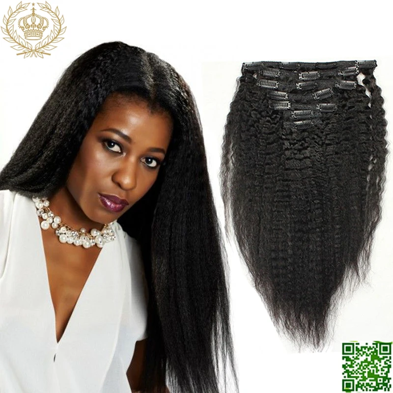 Heavy Yaki Kinky Straight Clip In Human Hair Extensions Brazilian
