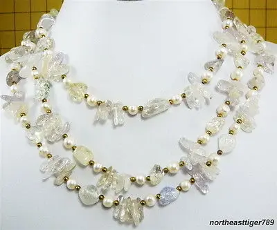 

Hot sale 3 Rows Real White Pearl Crystal 18KGP Small Beads Necklace