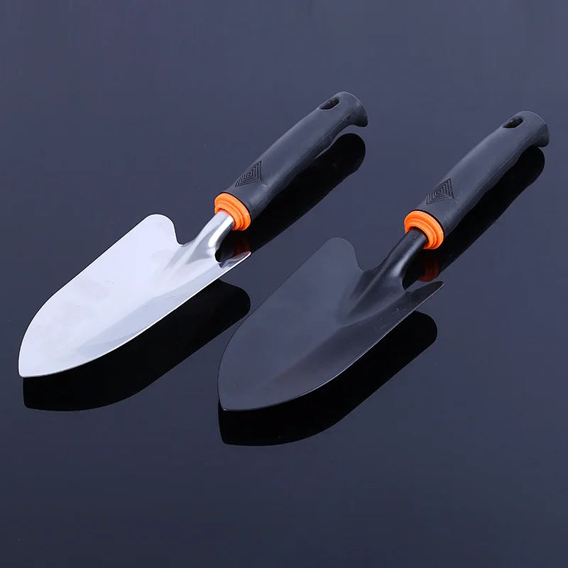 2Pcs Gardening Black Plastic Handle Stainless Steel Spade