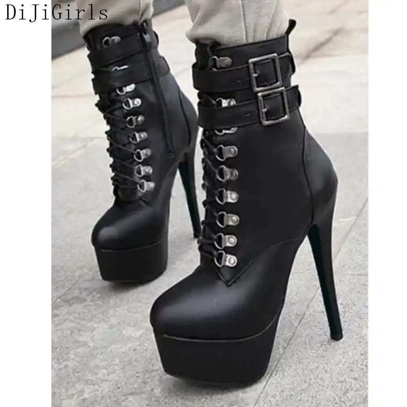 black lace up platforms