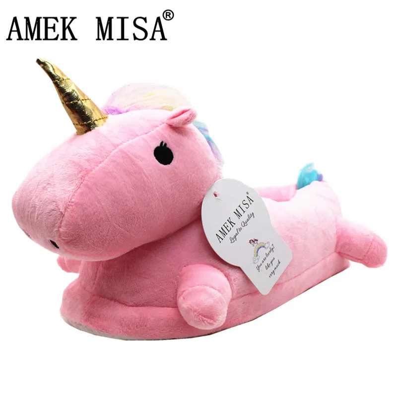 

Cartoon Animal Unicorn Slippers Men Women Kids Winter Warm Short Plush Indoor pantuflas unicornio Home Shoes Chausson Licorne