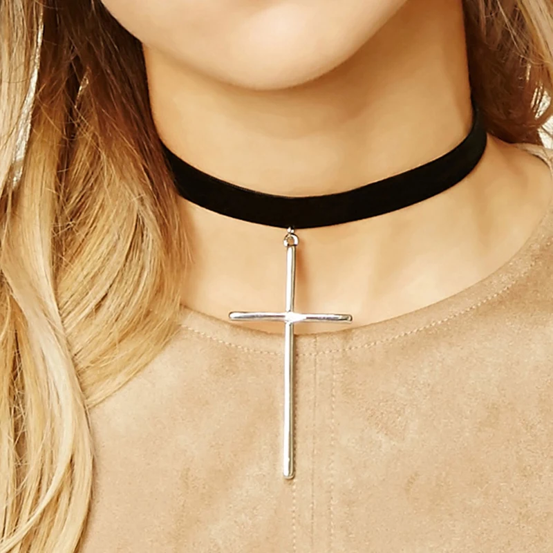 Fashion Christian Cross Catholic Silver Color Pendant Necklaces Fabric