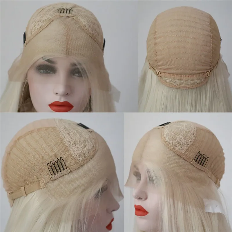 Харизма синтетический платиновый блонд Боб прямые волосы на кружеве парик термостойкий 14 дюймов#60 цвет боковая часть парики для женщин