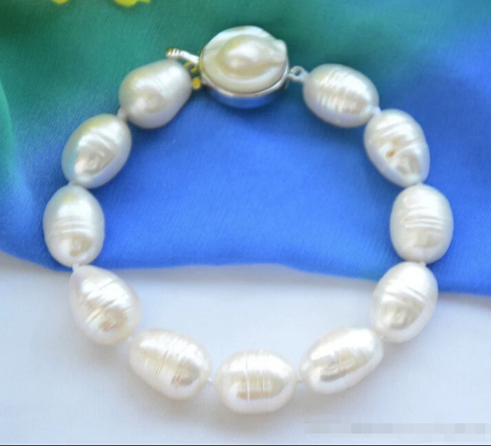 

Z6329 14mm NATURE white RICE freshwater pearl BRACELET 8inch @^Noble style Natural Fine jewe SHIPPING new >>free shipping