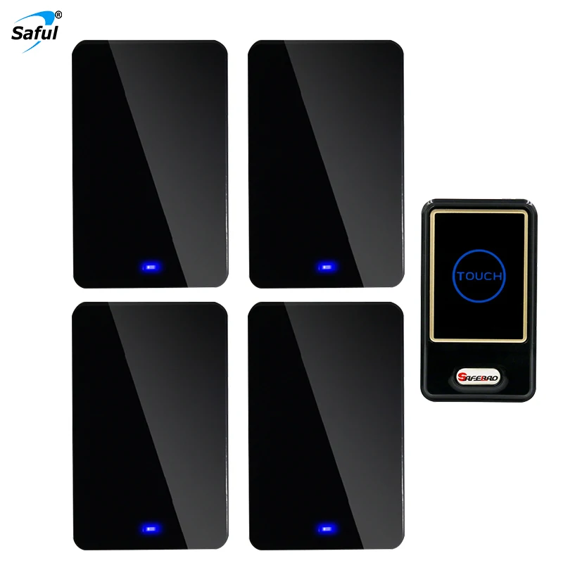 

Saful Wireless doorbell Waterproof 28 Ringtones Black Touch Switch with 1 Outdoor Transmitter + 4 Wireless Indoor Receiver