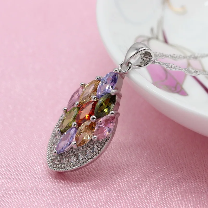 Изысканный многоцветный Кубический Цирконий 925 серебряные ювелирные наборы для женщин серьги ожерелье кулон кольцо браслет бесплатный подарок коробки